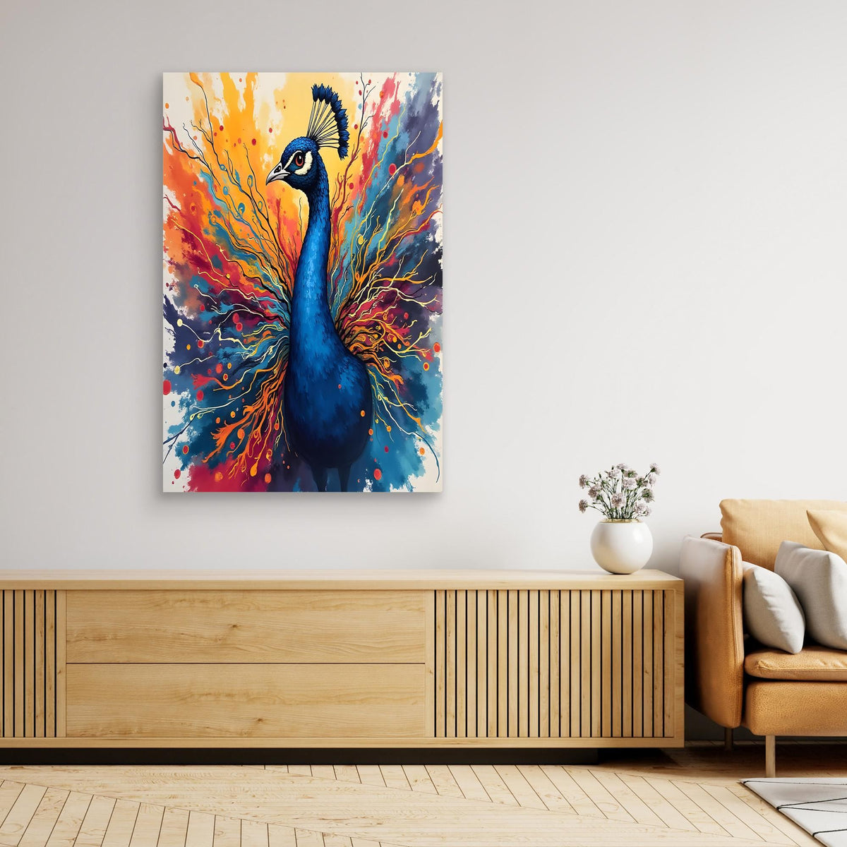 Electric Blue Peacock Ink Style Canvas