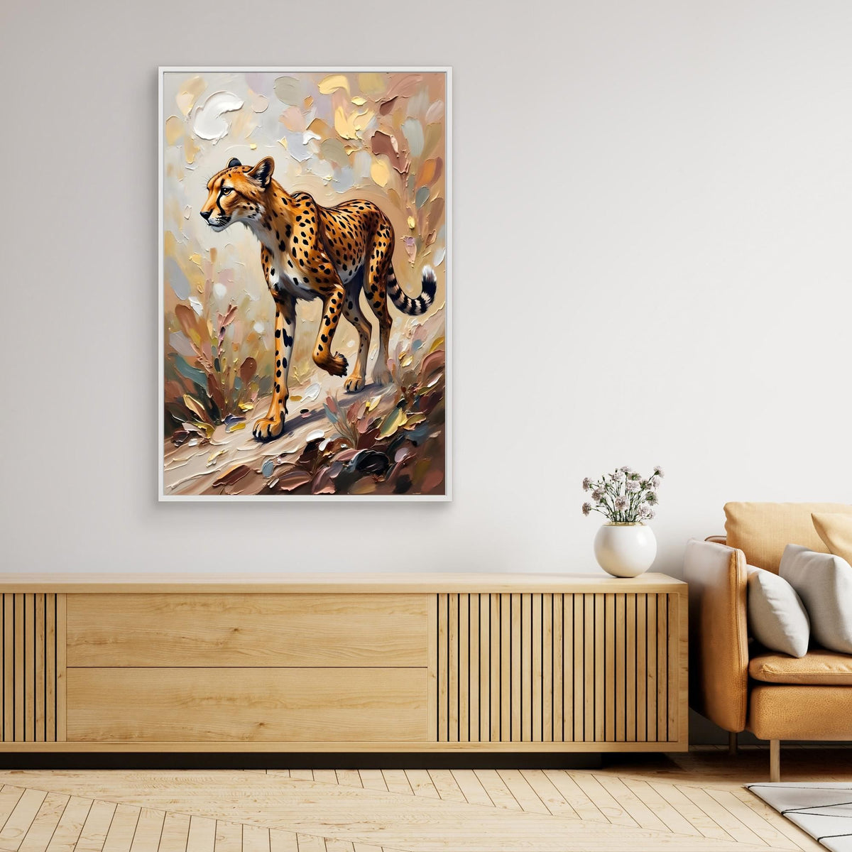 Muted Oil Style Cheetah Safari Cat Minimalist Wall Canvas