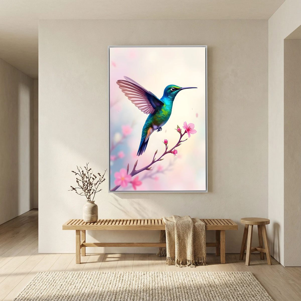 Vibrant Humming Bird Minimalist Canvas Wall Art