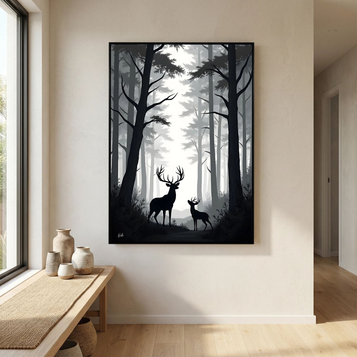 Night Forest Stag & Doe Wall Canvas 