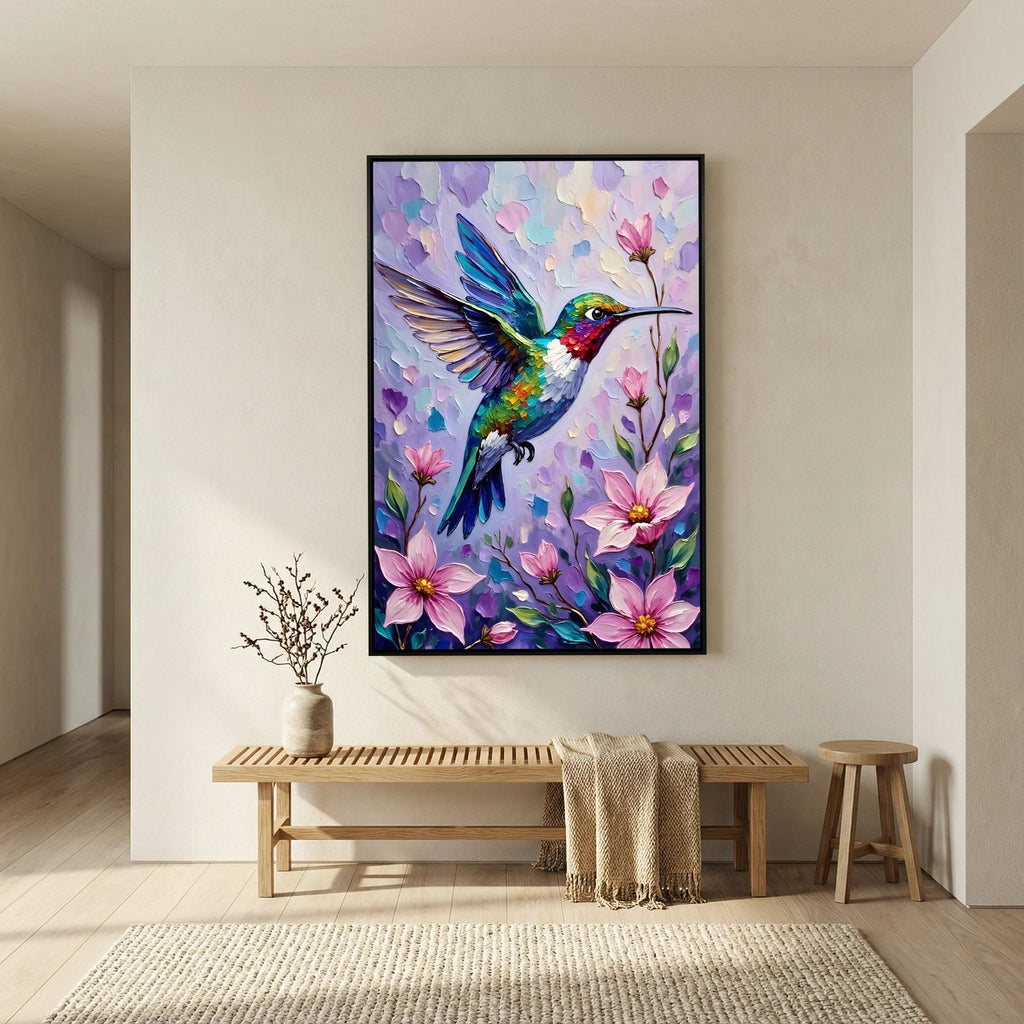 Humming Bird Abstract Wall Art Oil Style Canvas