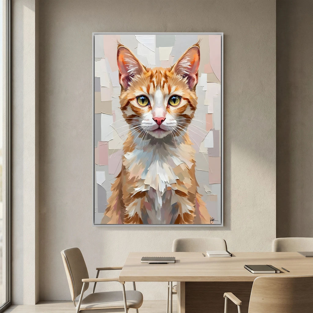 Cute Kitten Abstract Oil Style Minimalist Canvas Kids Room