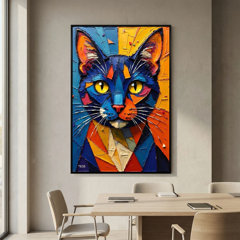 Vibrant Oil Style Domestic Cat Minimalist Wall Decor