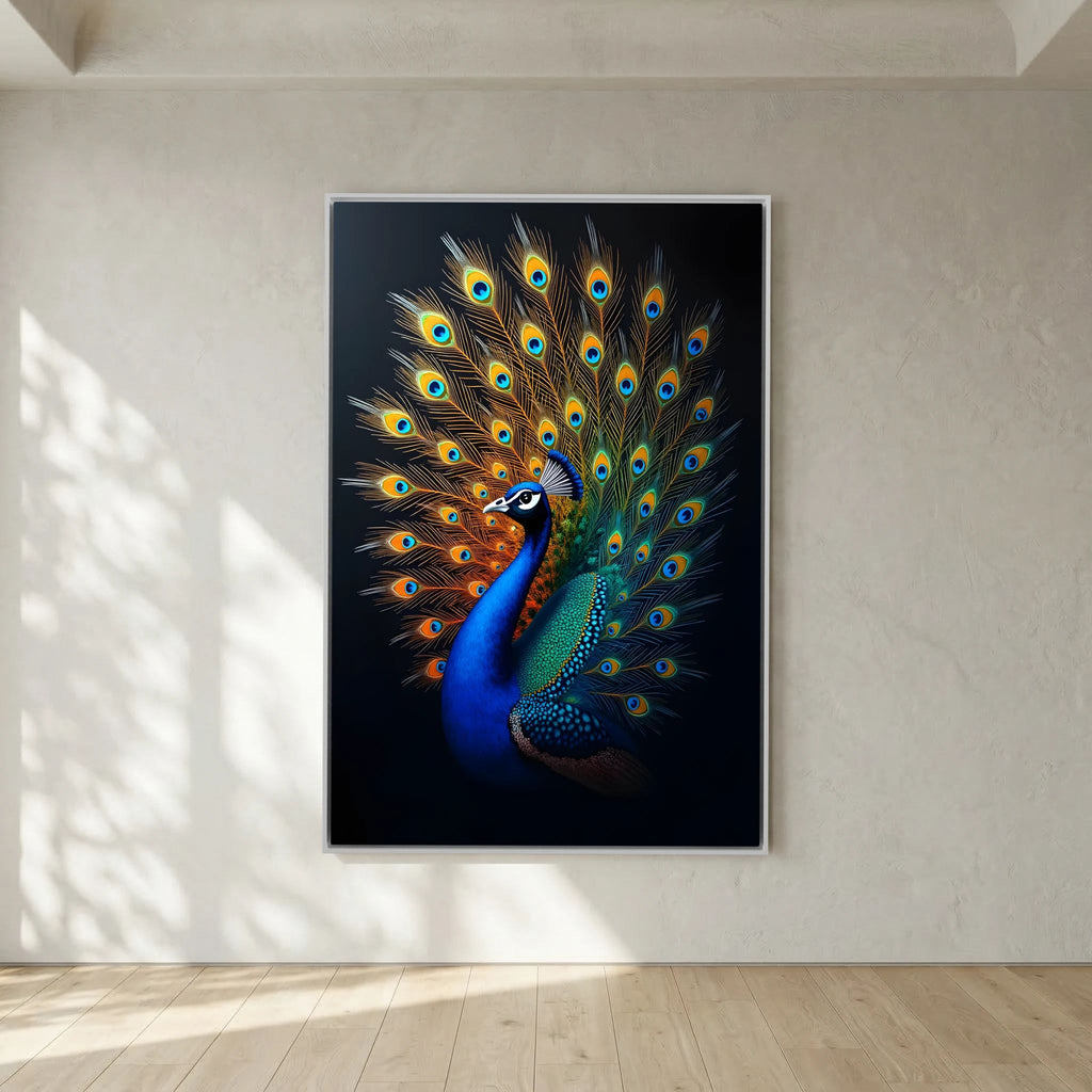 Vibrant Abstract Peacock Black Background Minimalist Wall Canvas