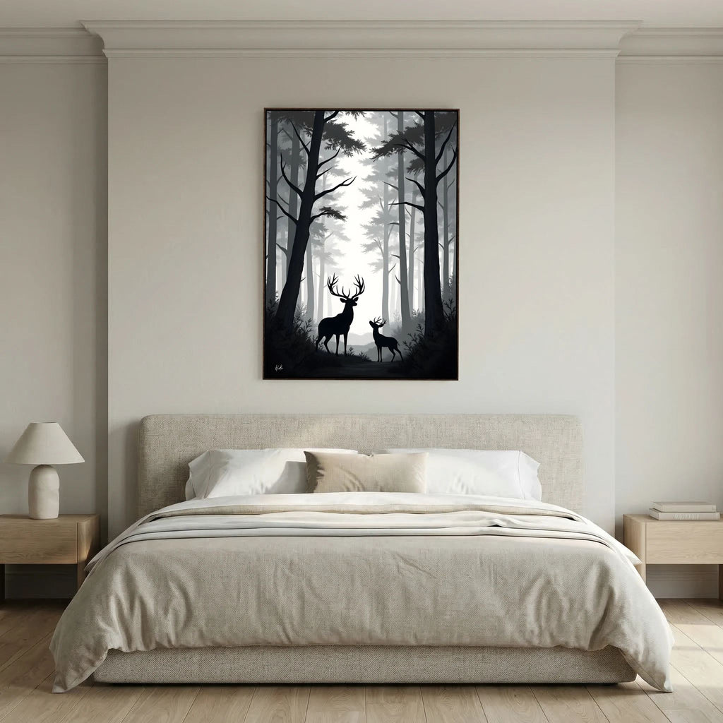 Night Forest Stag & Doe Wall Canvas 