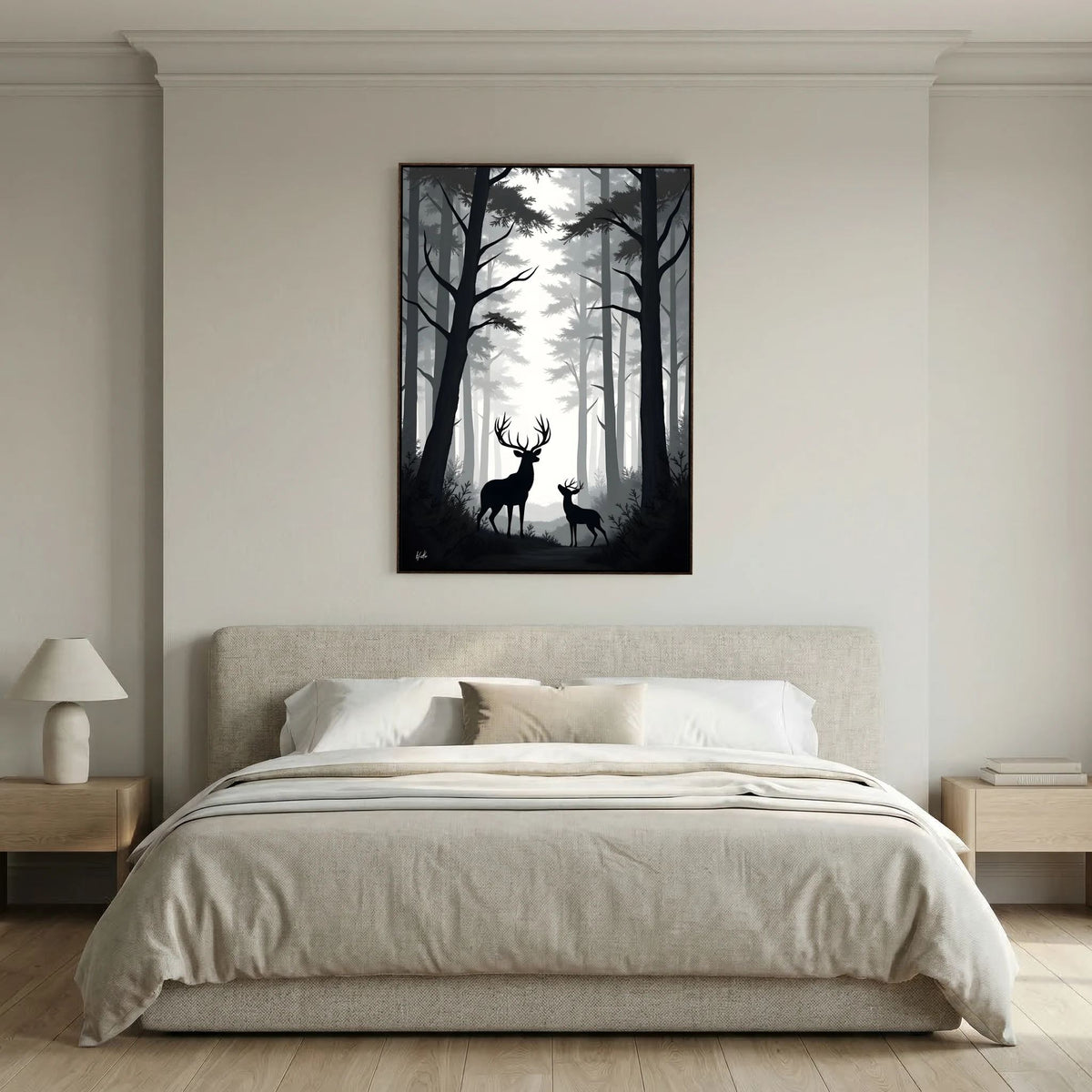 Night Forest Stag & Doe Wall Canvas 