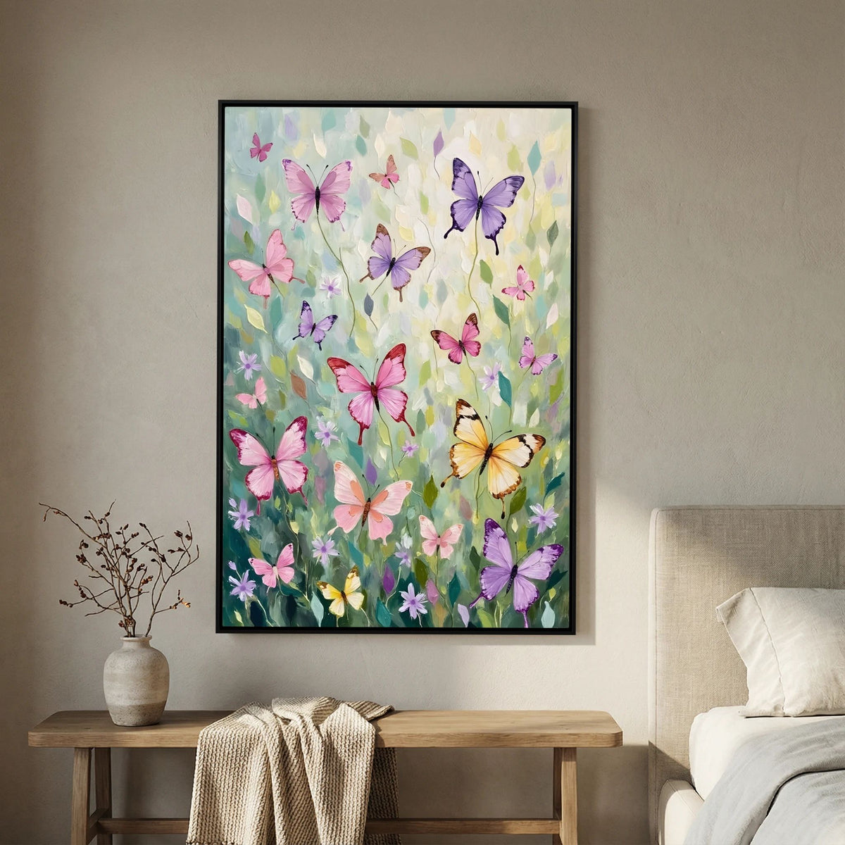 Butterfly Wall Art Pastel Colours Minimalist Abstract Canvas