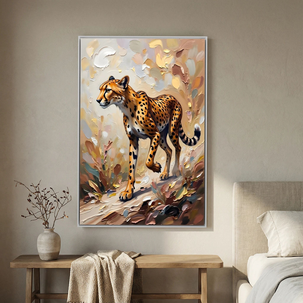 Muted Oil Style Cheetah Safari Cat Minimalist Wall Canvas