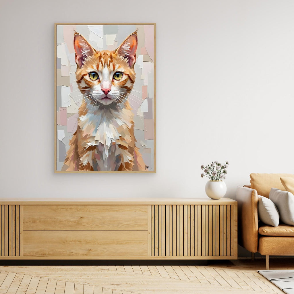 Cute Kitten Abstract Oil Style Minimalist Canvas Kids Room
