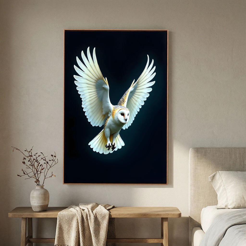 Exquisite  Barn Owl In Flight Print Minimalist Wall Canvas