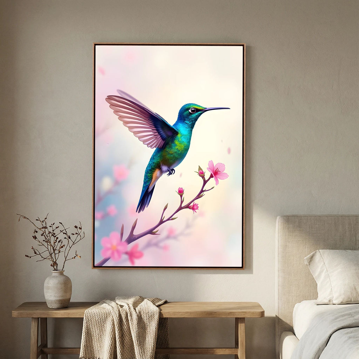 Vibrant Humming Bird Minimalist Canvas Wall Art