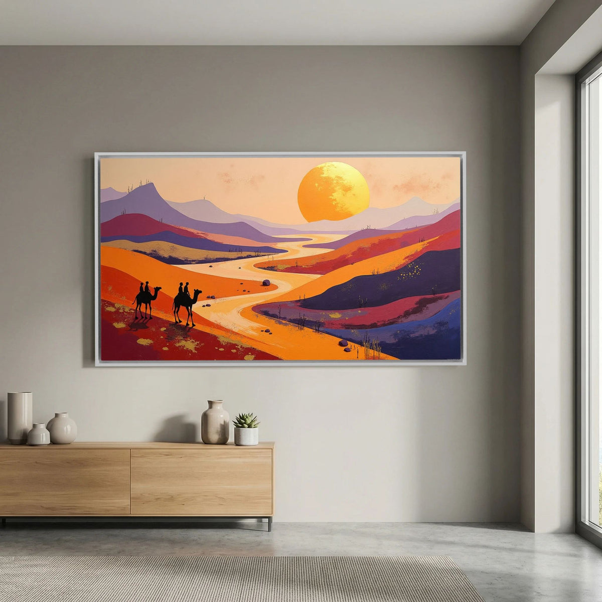 Camel Duo In The Desert Sands Abstract Wall Canvas