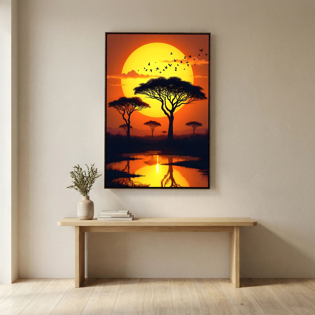 Sunset On The African Planes Acacia Trees Canvas Print