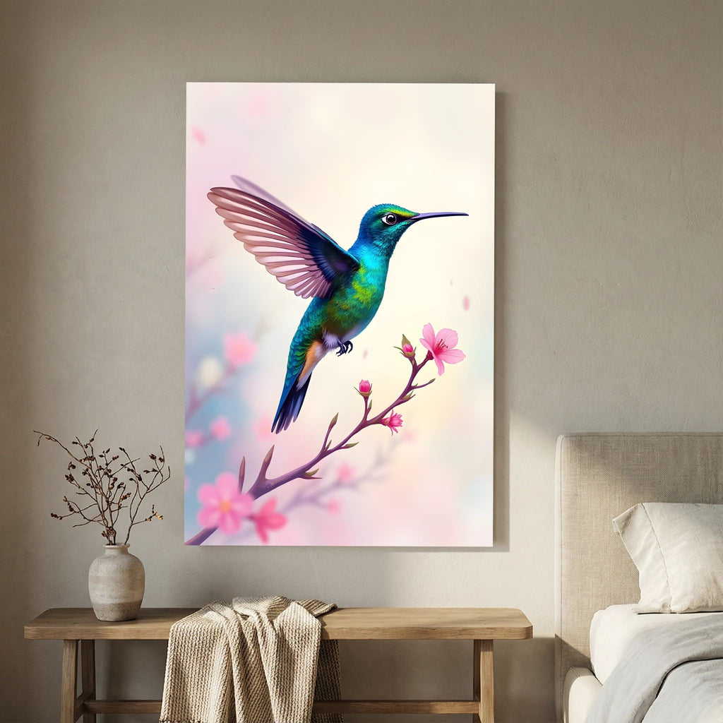 Vibrant Humming Bird Minimalist Canvas Wall Art