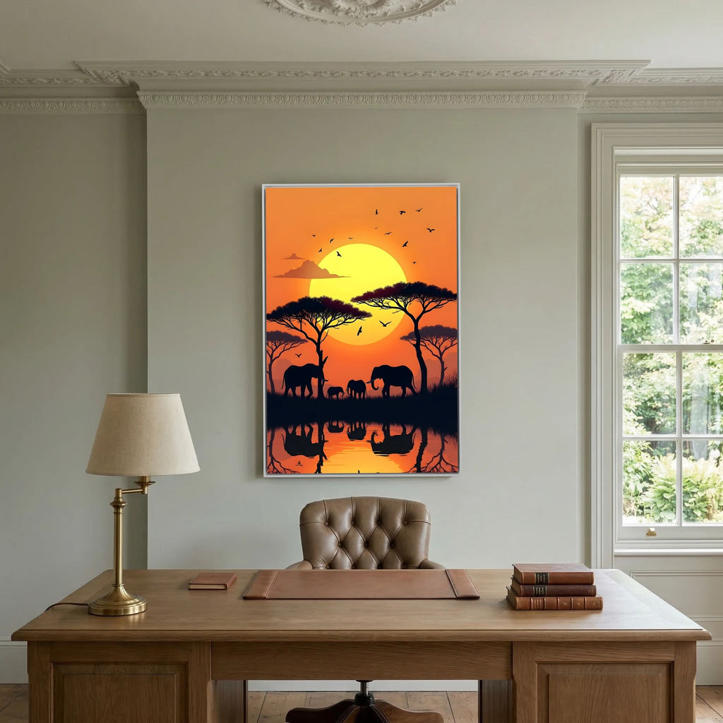 Elephants At Sunset Canvas Wall art
