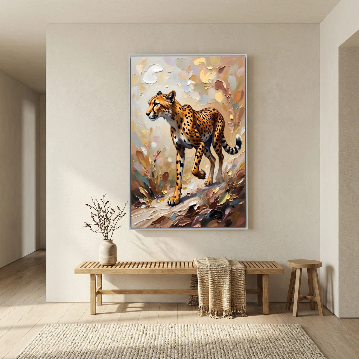 Muted Oil Style Cheetah Safari Cat Minimalist Wall Canvas