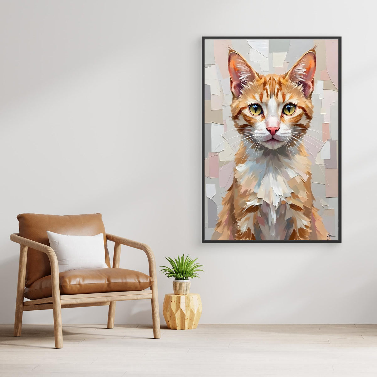 Cute Kitten Abstract Oil Style Minimalist Canvas Kids Room