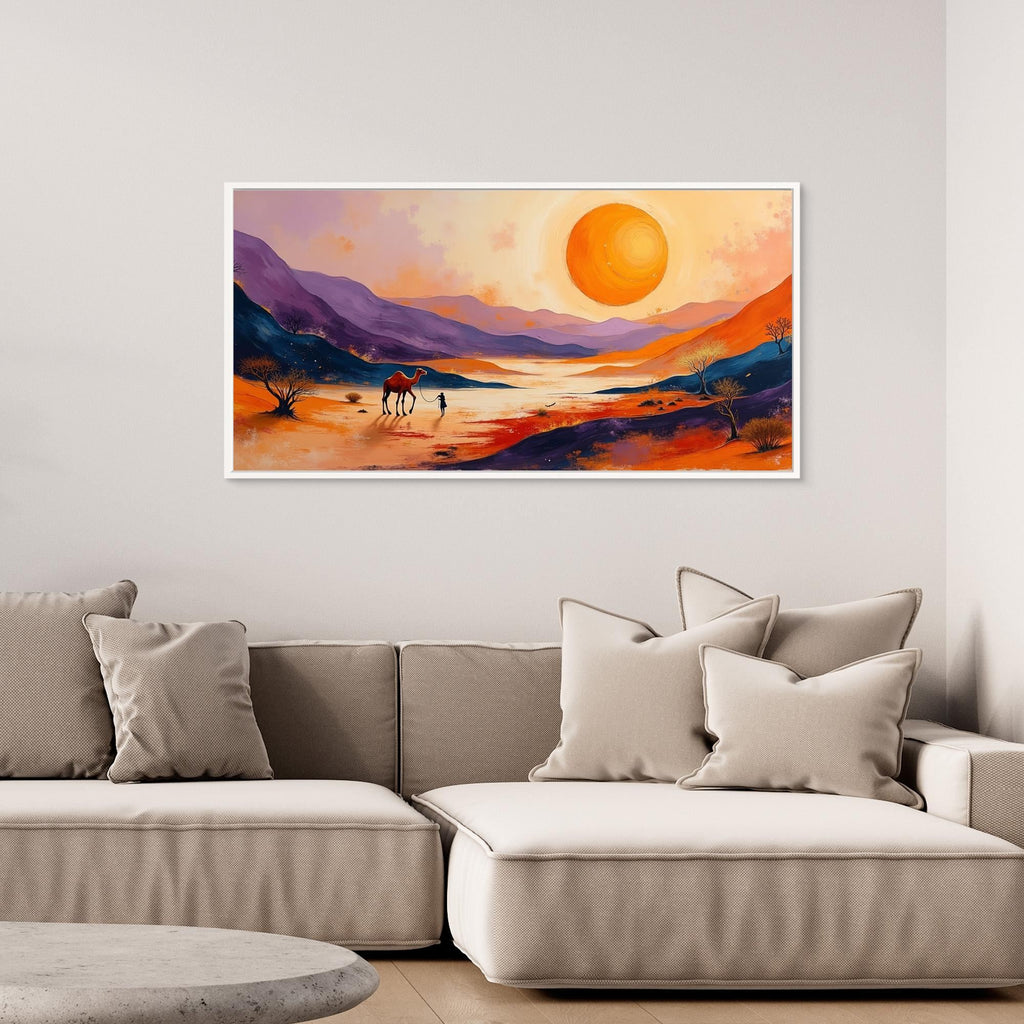 Traveller In Dessert Sands At Sunset Canvas Wall Art