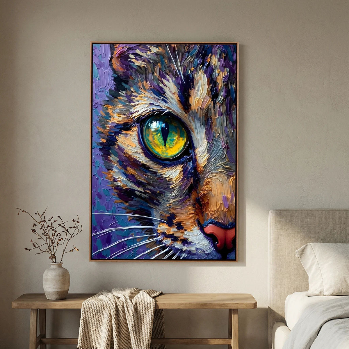 Abstract Domestic Cat Oil Style Canvas Minimalist Wall Decor