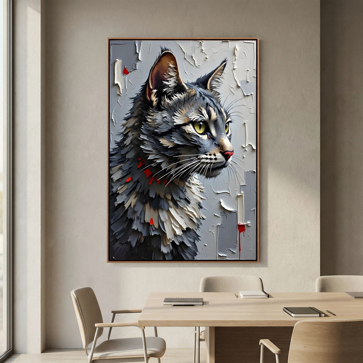 Statement Oil Style Domestic Gray Cat Minimalist Wall Canvas