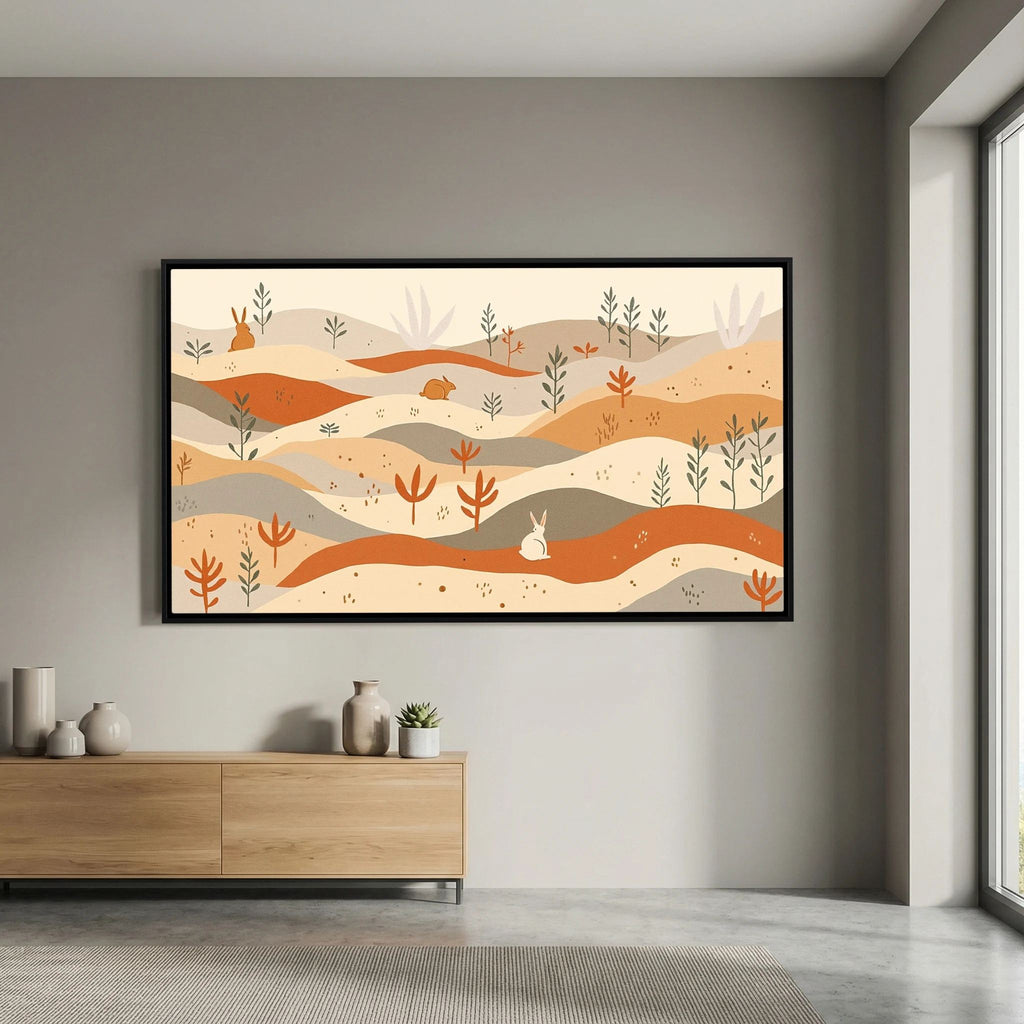 Rabbits On The Pastures Wall Canvas