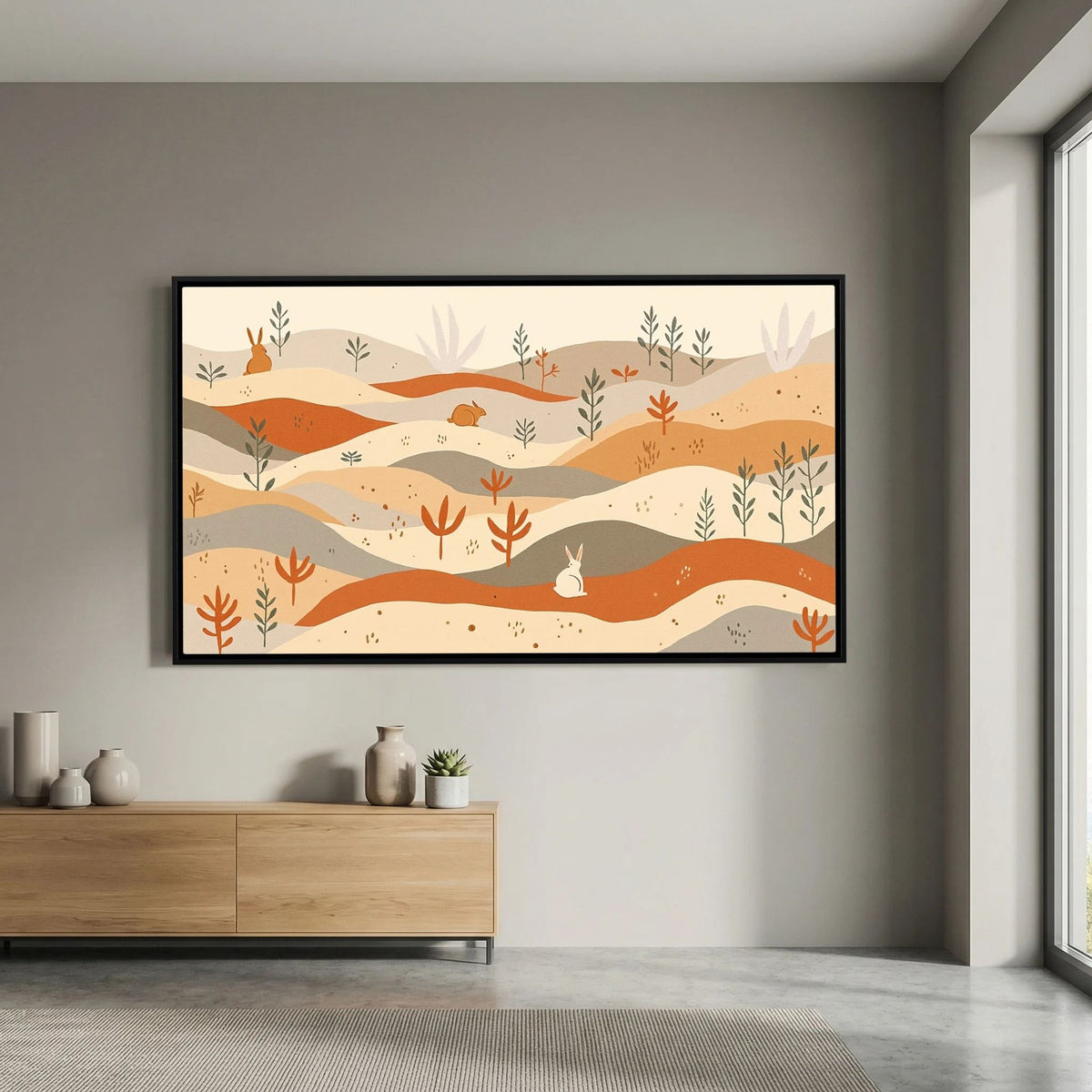 Rabbits On The Pastures Wall Canvas