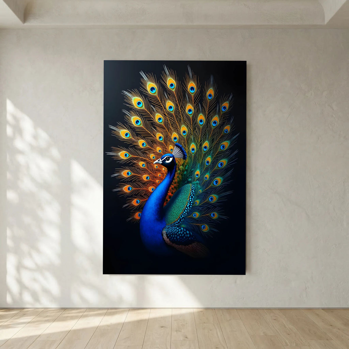 Vibrant Abstract Peacock Black Background Minimalist Wall Canvas