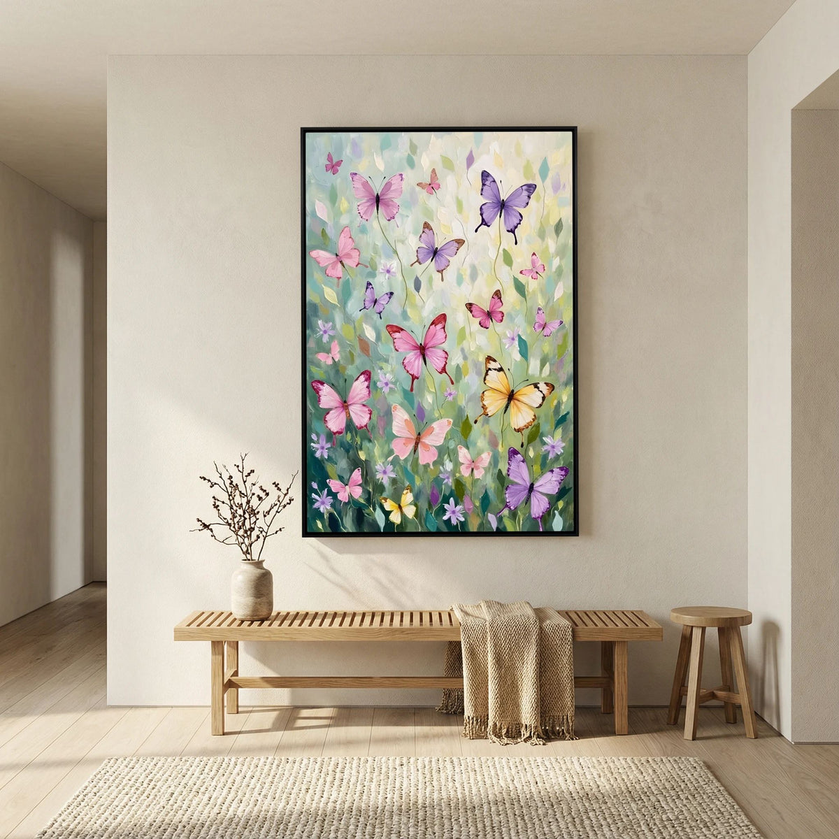 Butterfly Wall Art Pastel Colours Minimalist Abstract Canvas