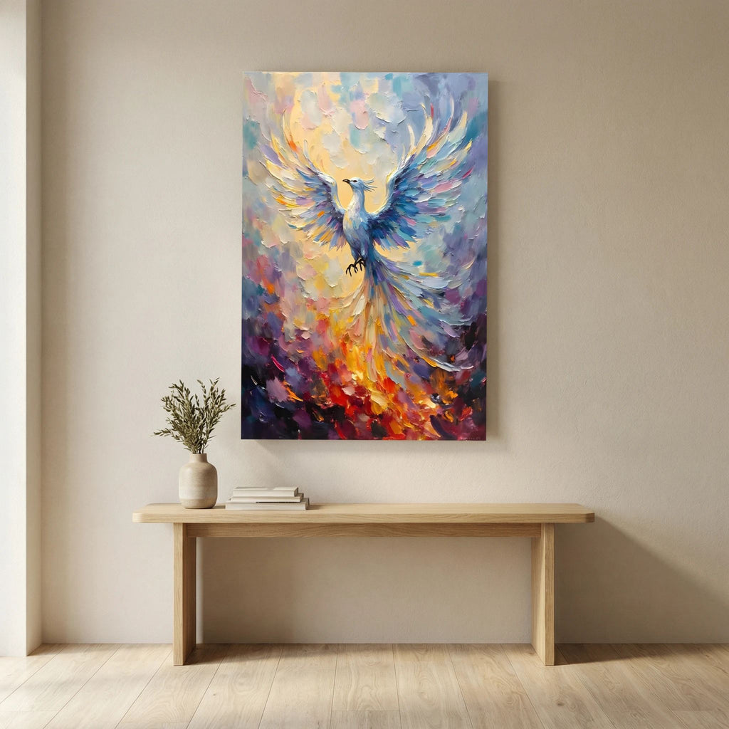 Phoenix In Flight Vibrant Majestic Minimalist Oil Style Decor