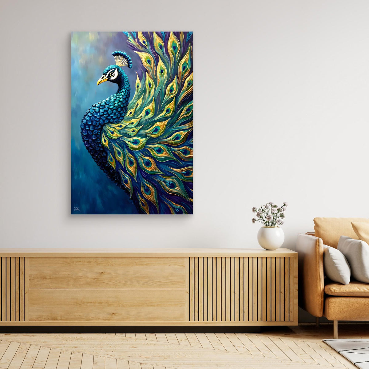 Art Deco Abstract Peacock Electric Blue Wall Canvas 
