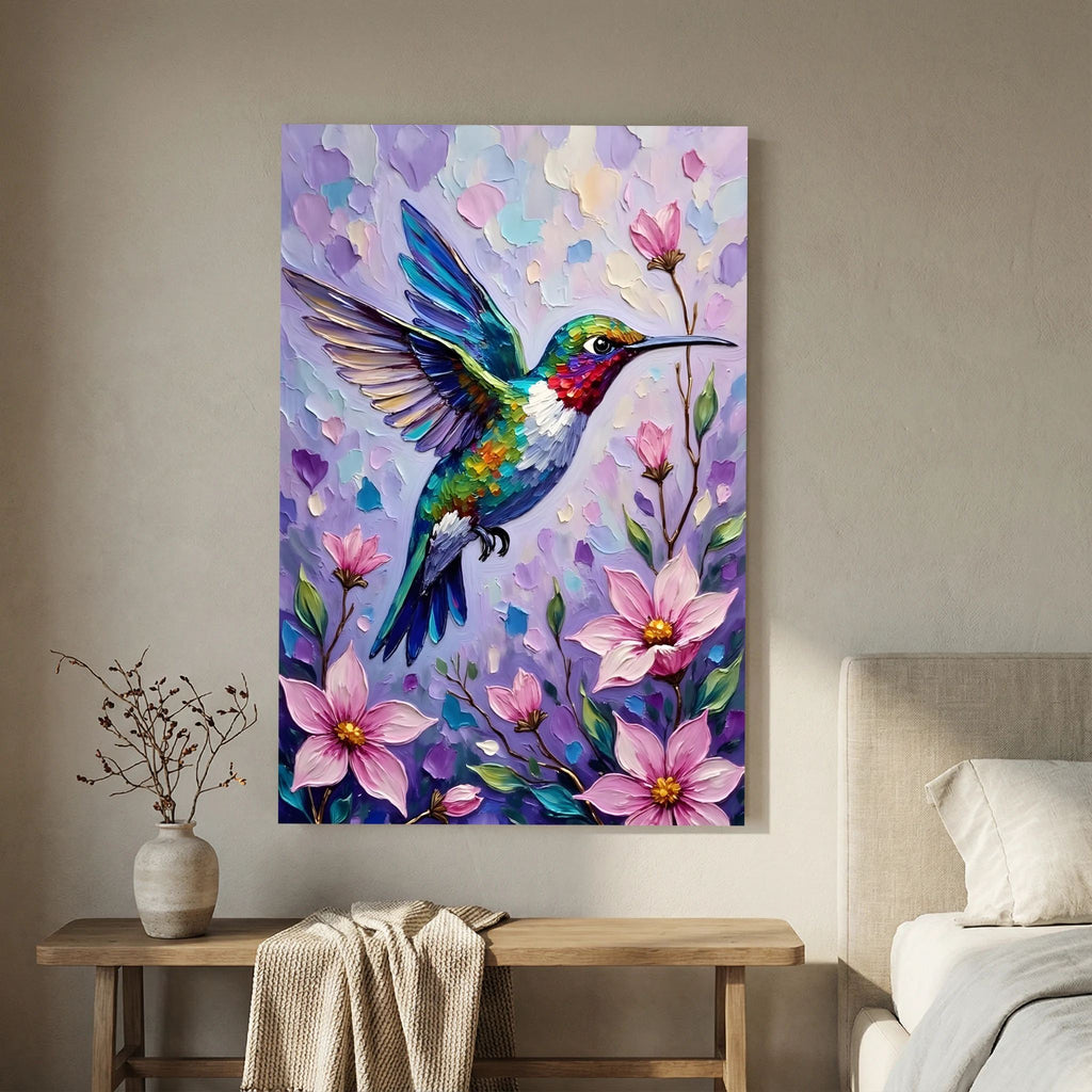Humming Bird Abstract Wall Art Oil Style Canvas