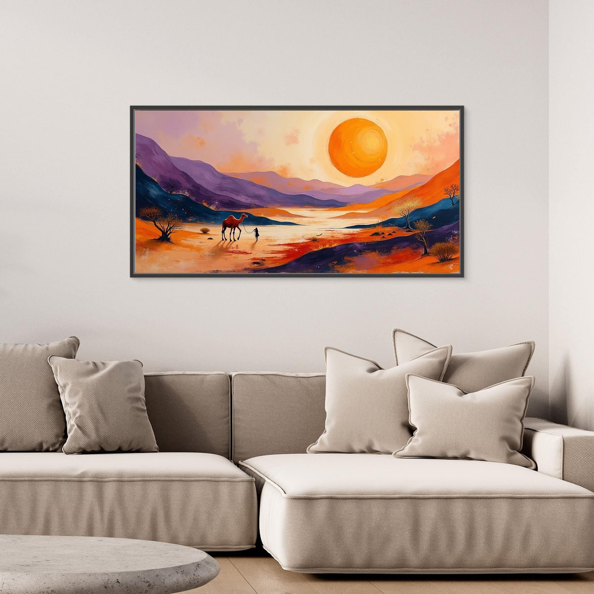 Traveller In Dessert Sands At Sunset Canvas Wall Art