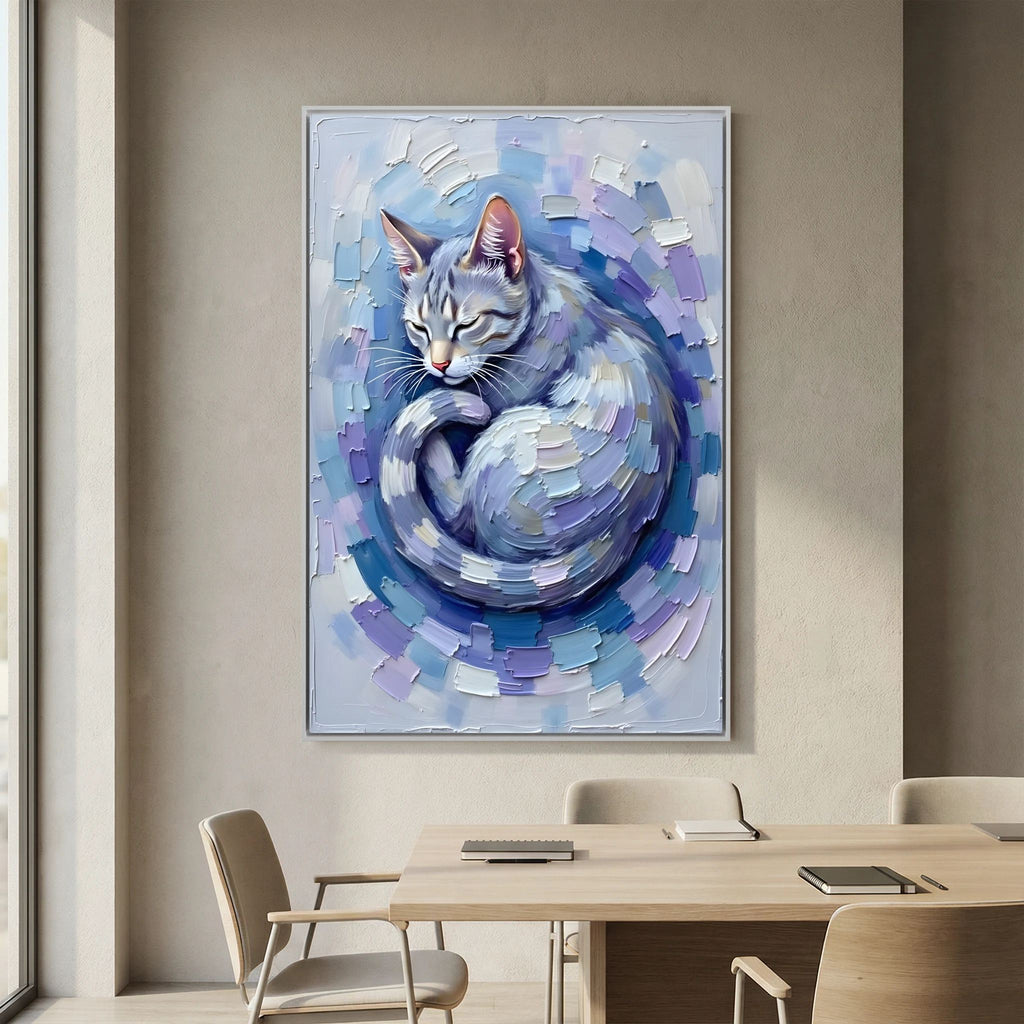 Patel Blue Domestic Cat Oil Style Canvas Minimalist Decor