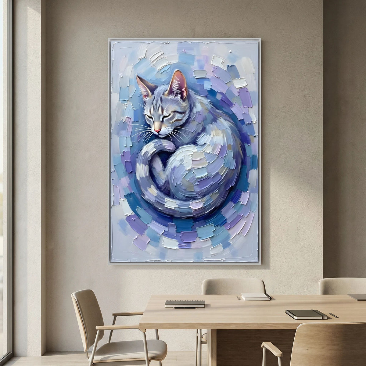 Patel Blue Domestic Cat Oil Style Canvas Minimalist Decor