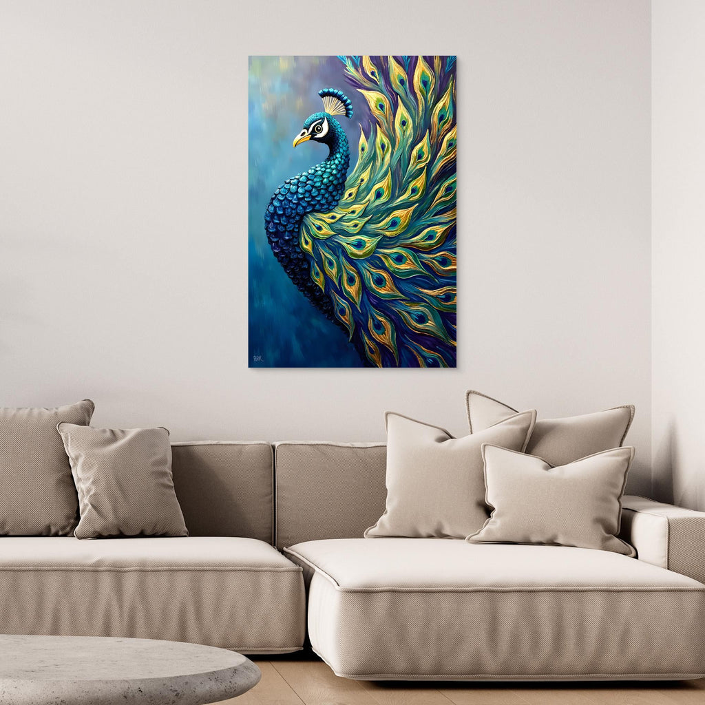 Art Deco Abstract Peacock Electric Blue Wall Canvas 