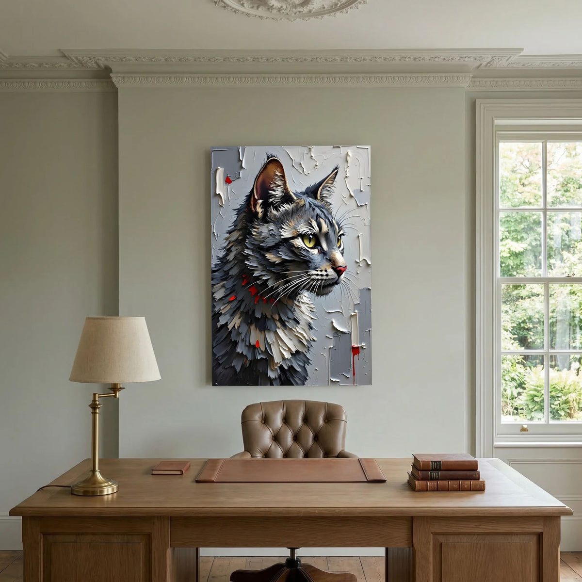 Statement Oil Style Domestic Gray Cat Minimalist Wall Canvas