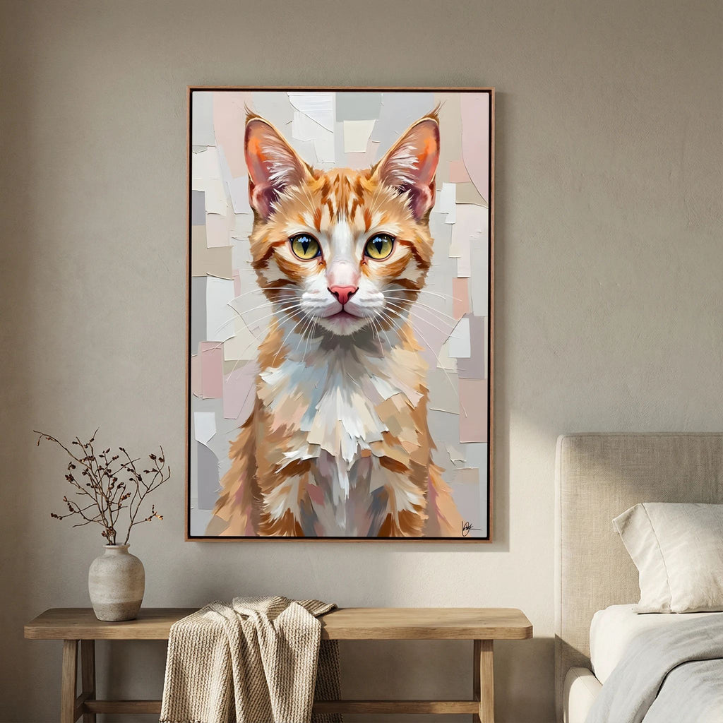 Cute Kitten Abstract Oil Style Minimalist Canvas Kids Room