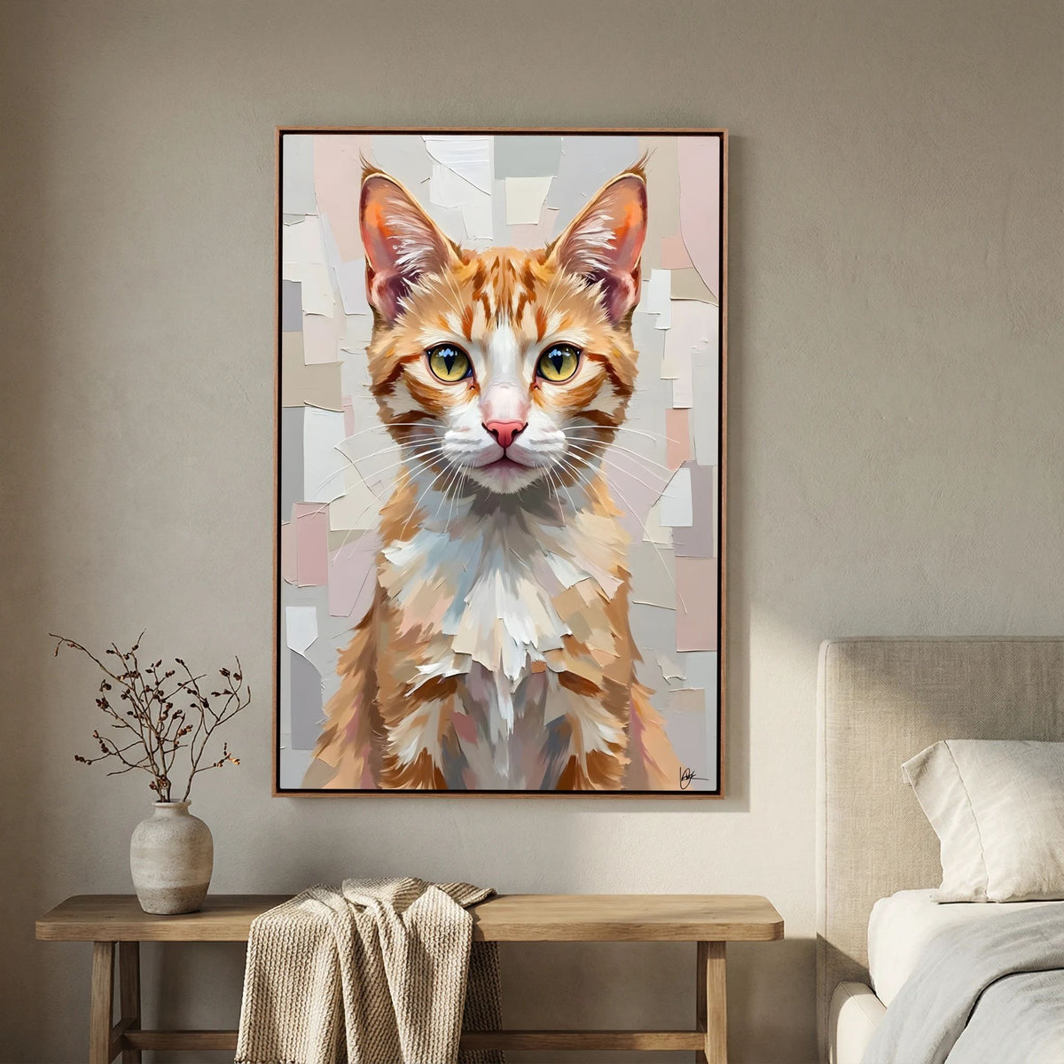 Cute Kitten Abstract Oil Style Minimalist Canvas Kids Room