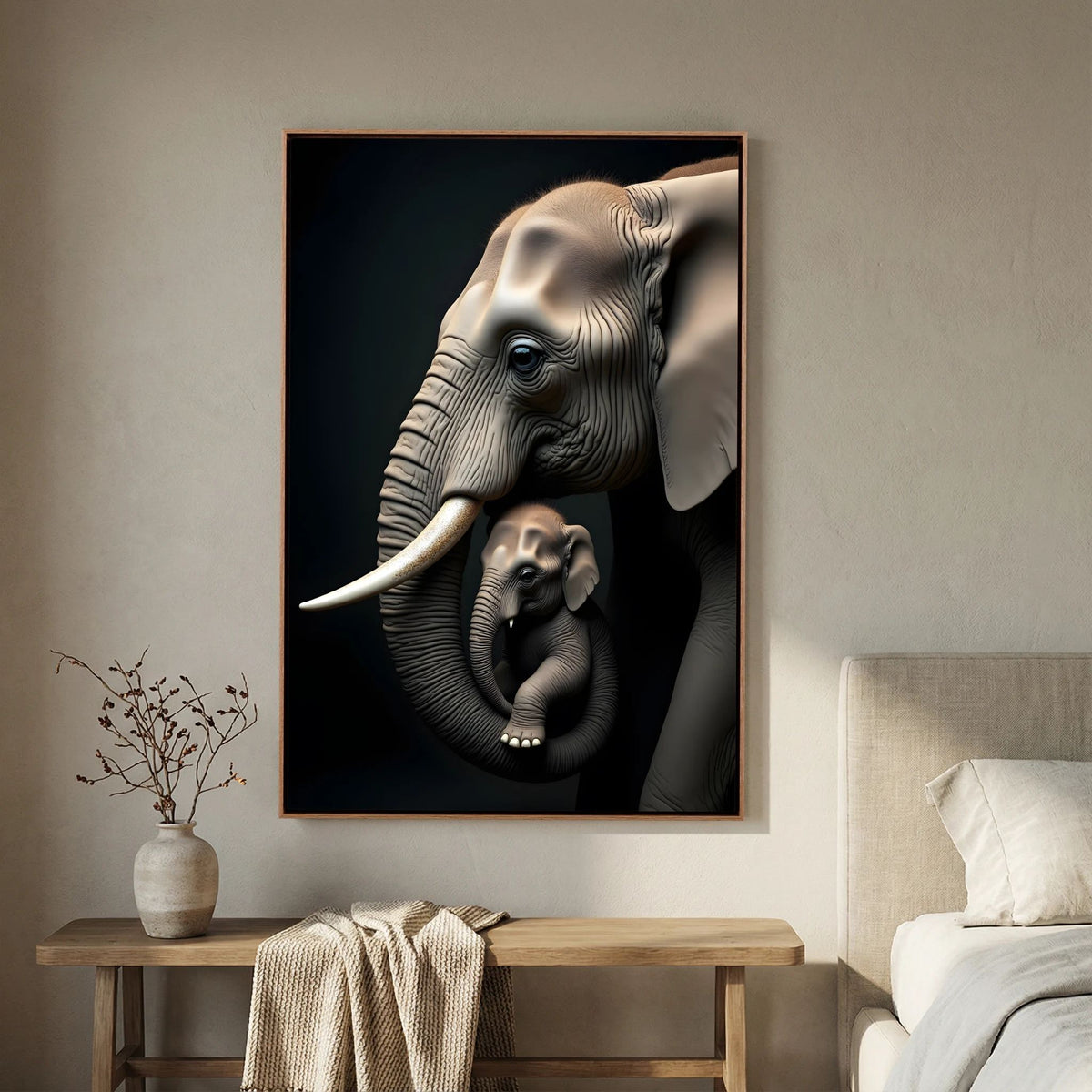 Abstract Elephant Canvas Wall Art, Modern Safari Nursery Print, Warm Toned Statement Decor, Poly-Cotton Framed Wildlife Art, Gift