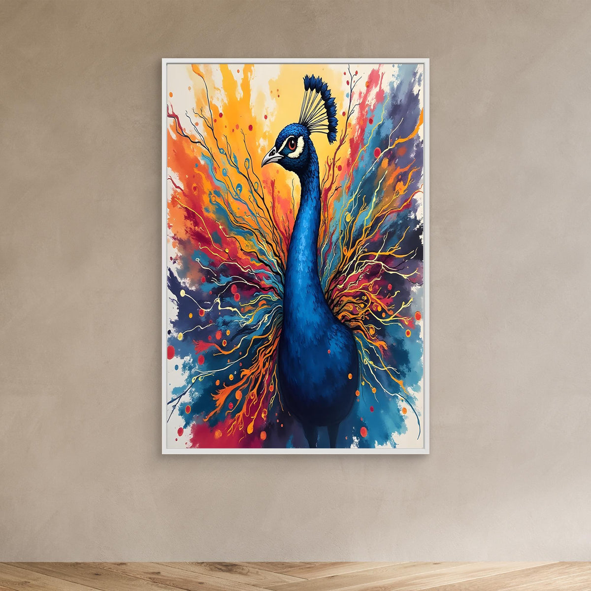 Electric Blue Peacock Ink Style Canvas