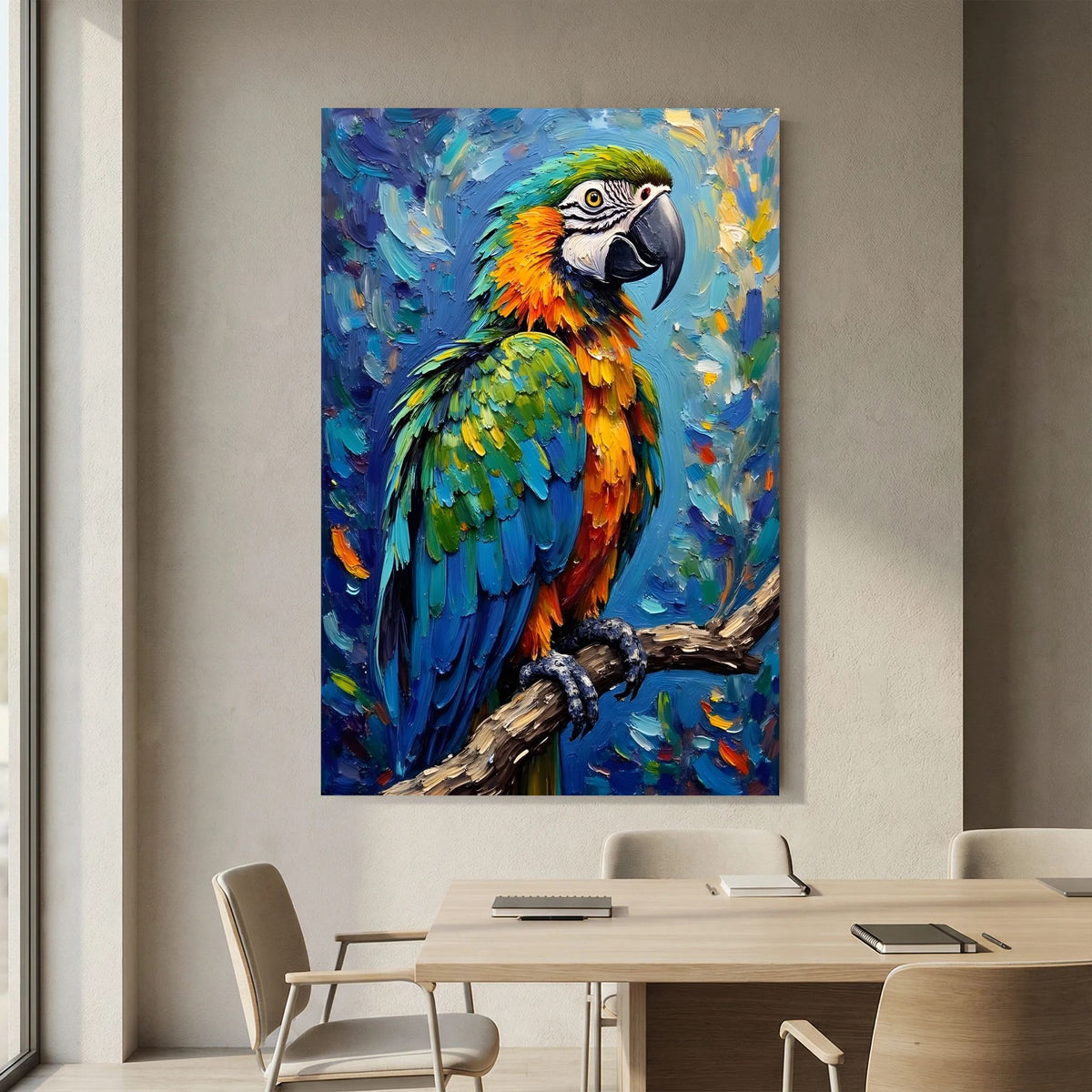 Electric Blue Macaw Oil Style Canvas Minimalist Wall Decor