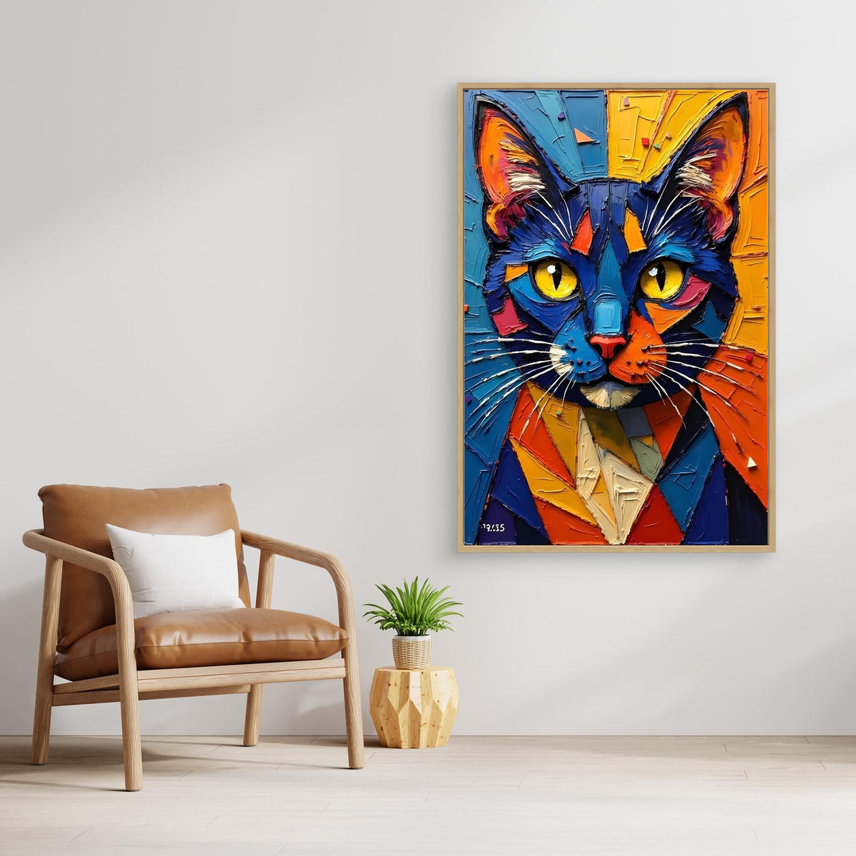 Vibrant Oil Style Domestic Cat Minimalist Wall Decor