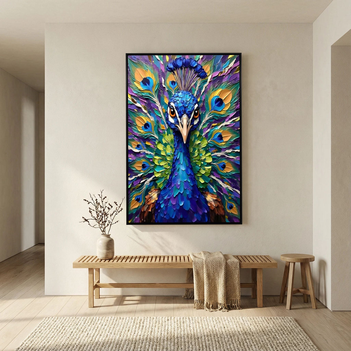 Vibrant Abstract  Oil Style Peacock Minimalist Decor