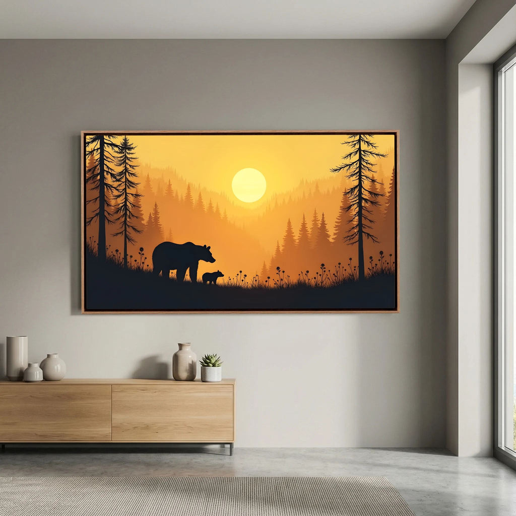 Bears In The Alaskan Wilderness At Sunset Abstract Canvas