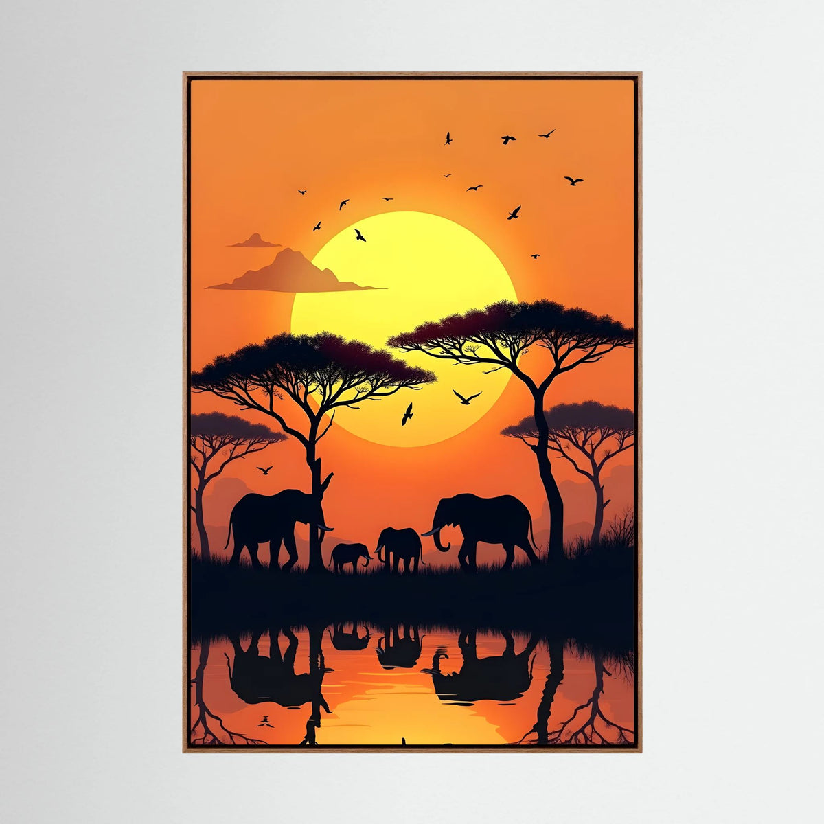 Elephants At Sunset Canvas Wall art