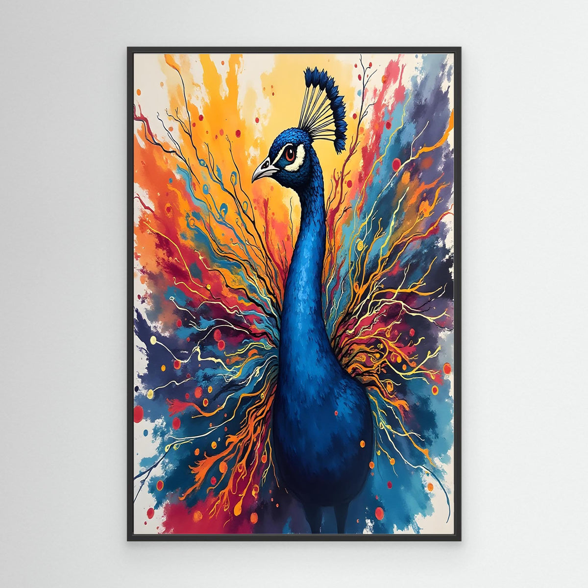 Electric Blue Peacock Ink Style Canvas