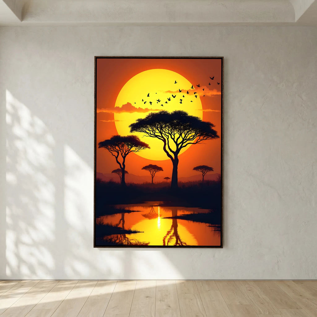 Sunset On The African Planes Acacia Trees Canvas Print
