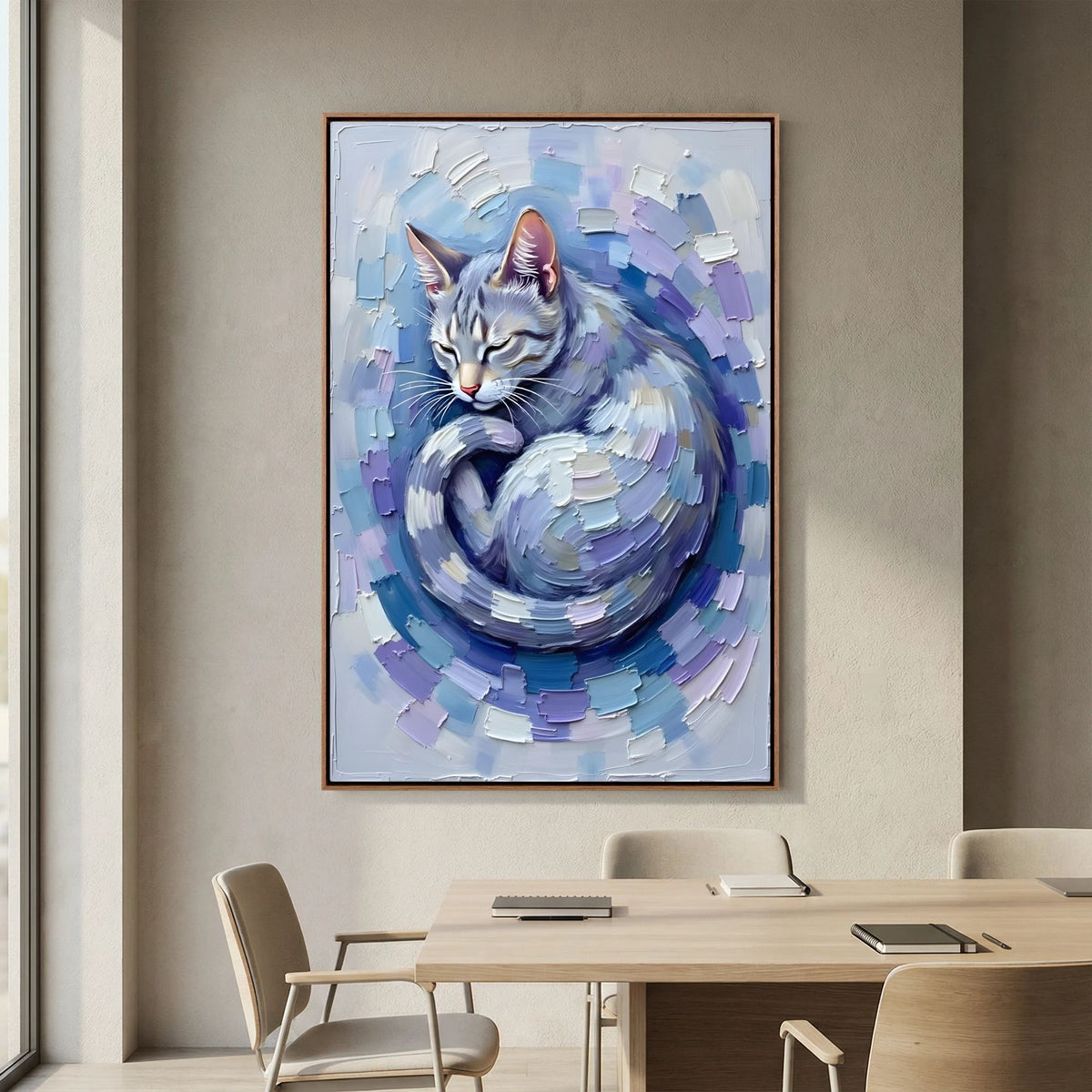Patel Blue Domestic Cat Oil Style Canvas Minimalist Decor