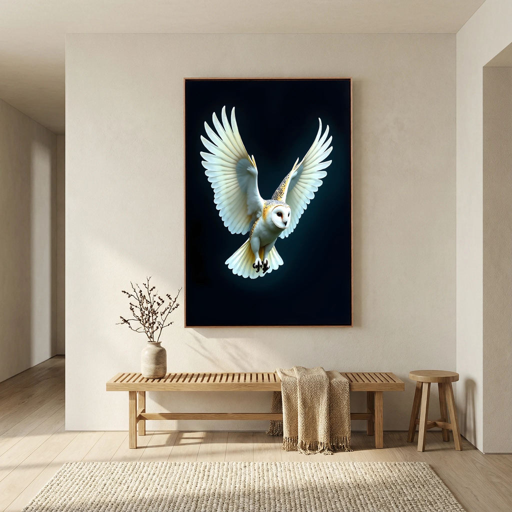 Exquisite  Barn Owl In Flight Print Minimalist Wall Canvas