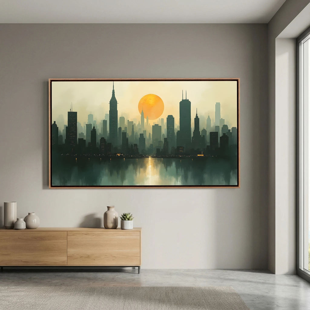 Minimalist Cityscape At Sunset 